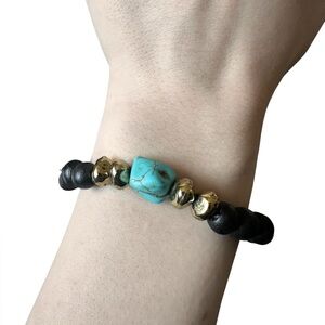 Faux Turquoise and faux Gold Beaded Bracelet